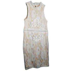 Juniper Ln White Nude Lace Crochet Mini Dress S